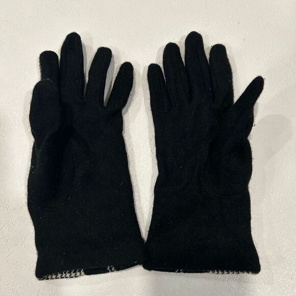 Lauren Ralph Lauren Black White Houndstooth Patchwork Wool Blend Gloves Size M - Picture 2 of 6